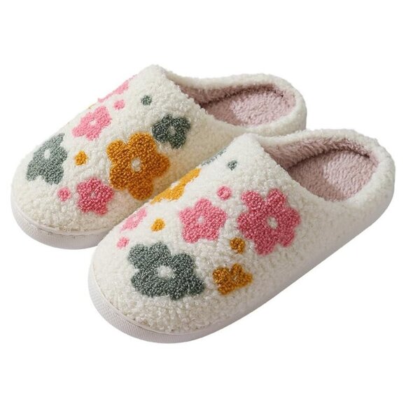 Shoes - Plush Embroidered Slippers Soft Fluffy Warm Indoor Outdoor Unisex
